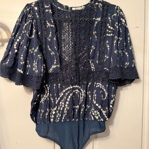 Free People Navy Blue Lace Bodysuit